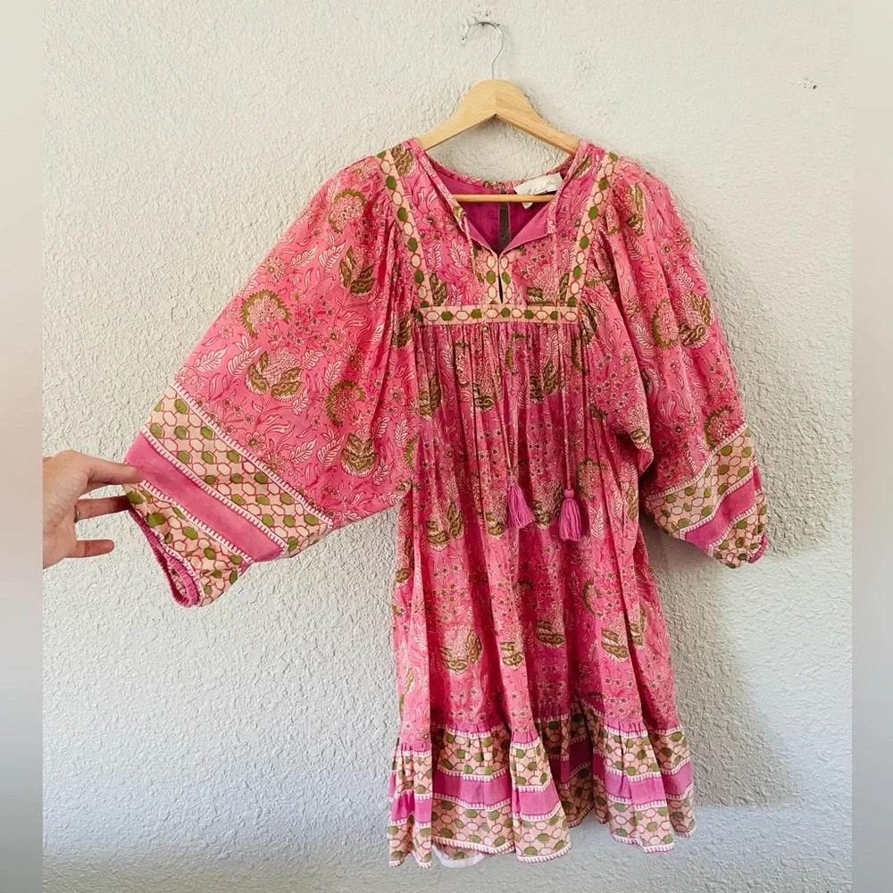 Cleobella Pink and Gold Patterned Mini Dress - Picture 1 of 13